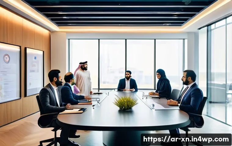 선택 기준 명확화를 위한 팀워크의 중요성 - A diverse professional team engaged in a vibrant open discussion around a modern conference table, f...