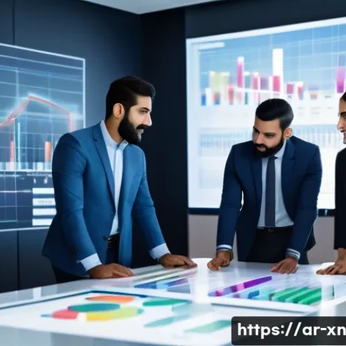 Home 17 선택 기준 명확화를 위한 데이터 분석 - A professional Middle Eastern office environment showing a diverse team of Arabic-speaking business ...