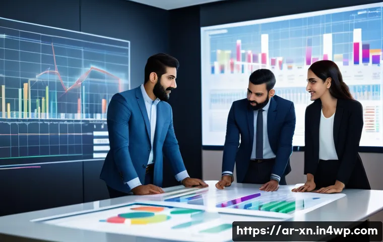 선택 기준 명확화를 위한 데이터 분석 - A professional Middle Eastern office environment showing a diverse team of Arabic-speaking business ...